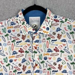 A Fish Named Fred Shirt Mens L Short Sleeve Button Up Hawaii Surf All Over Print